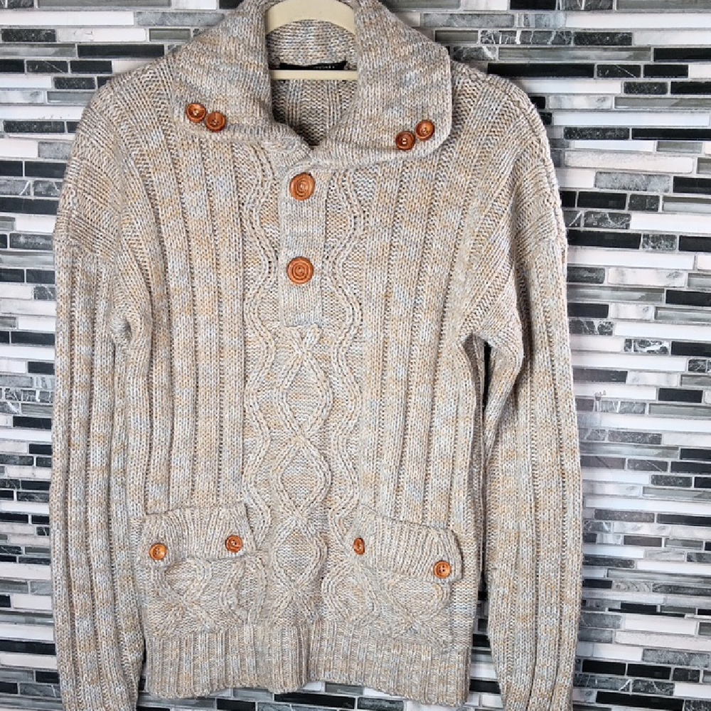 Men's Vintage Cable Knit Sweater M Fisherman Longsleeve Pullover Normcore